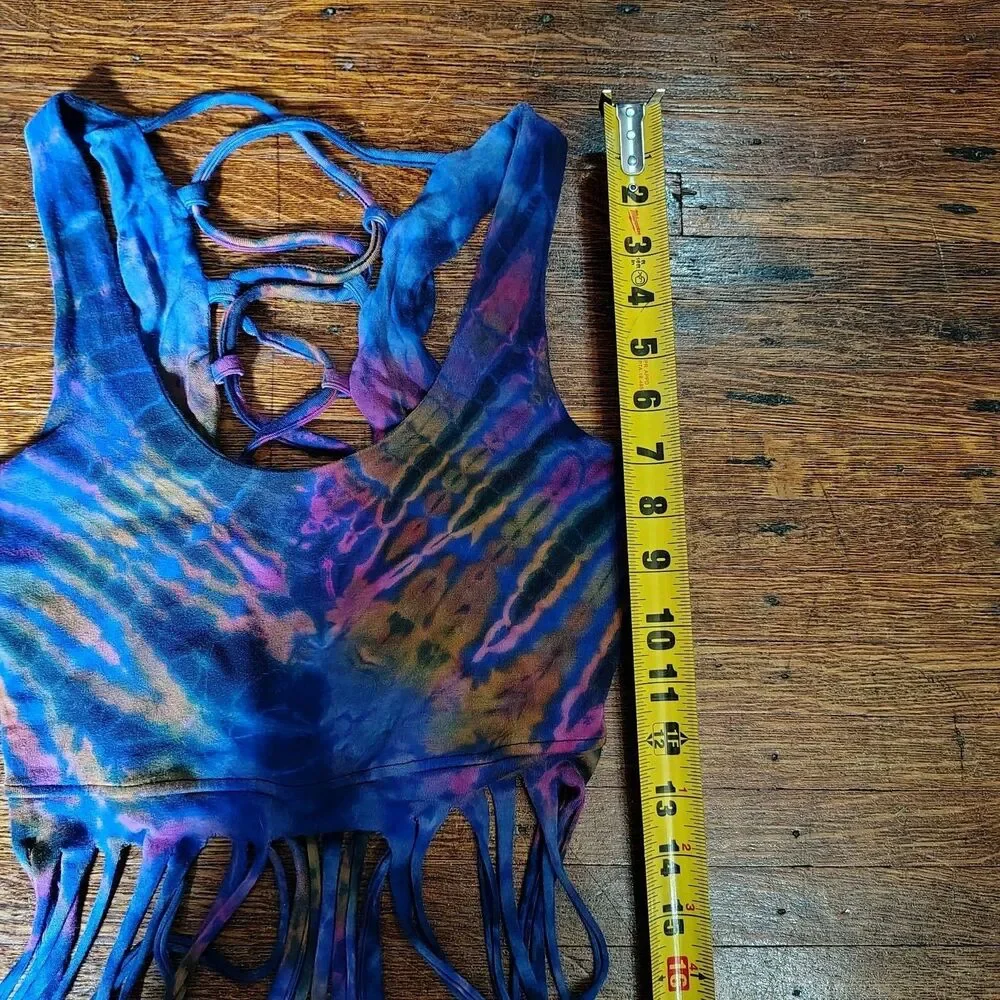 Cropped Fringe Tie Dye Tank Top Corset Back Wmns Sz Xs-s